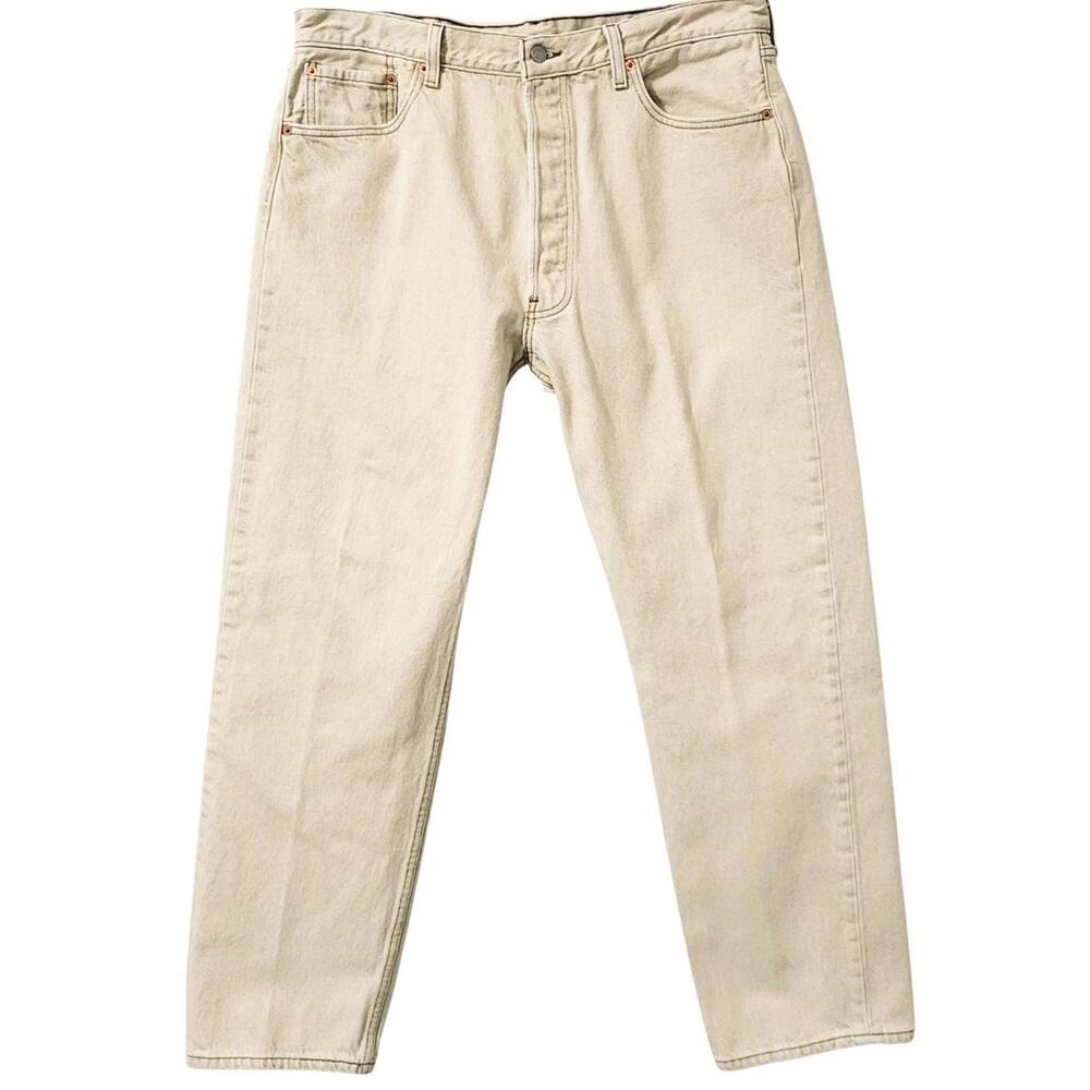 Vintage Levis 501 Jeans Mens 36x30 Beige 90s Denim Button Fly USA 1997 Cotton